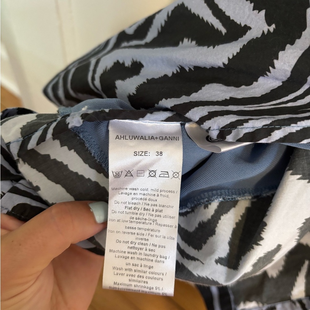 GANNI x AHLUWALIA Ruched Patchwork Cotton Poplin Mesh Midi Dress Size 38 (6) - Picture 9 of 12